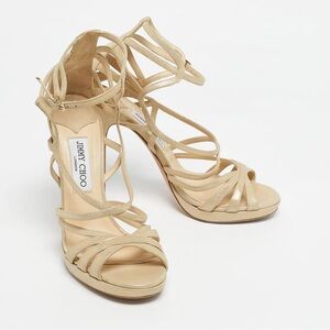 VTG Y2K Jimmy Choo Light Gold Suede Strappy 5" High Heels Pump Sandals Sz 39